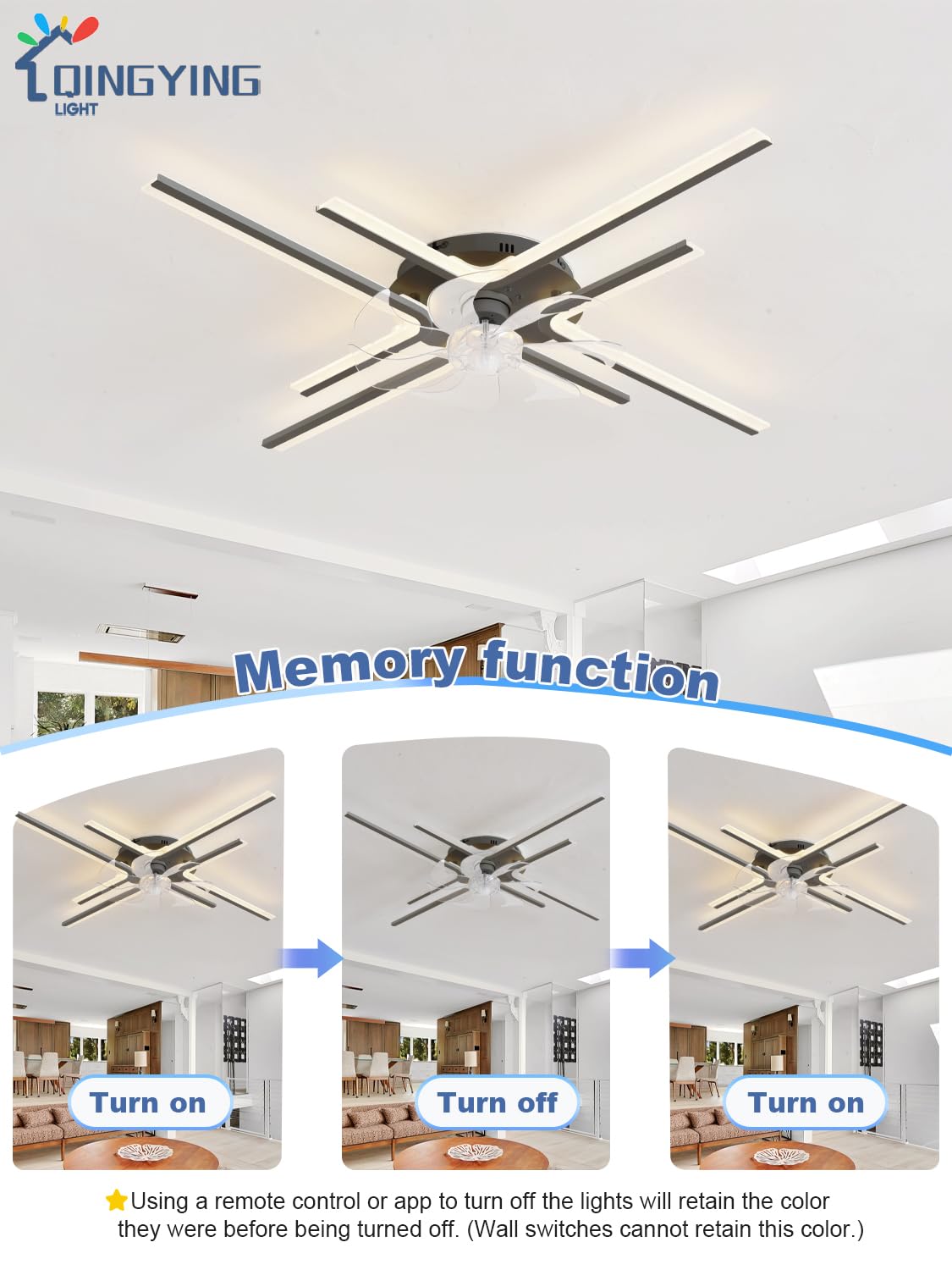 Moderno Lampadario Ventilatore Con App Telecomando, Ventola Soffitto Con Luce Reversibile 6 Velocità DC, Lampada Con Pale Ventilatore Dimmerabile LED Per Camere Da Letto E Soggiorni-Black||4 Heads