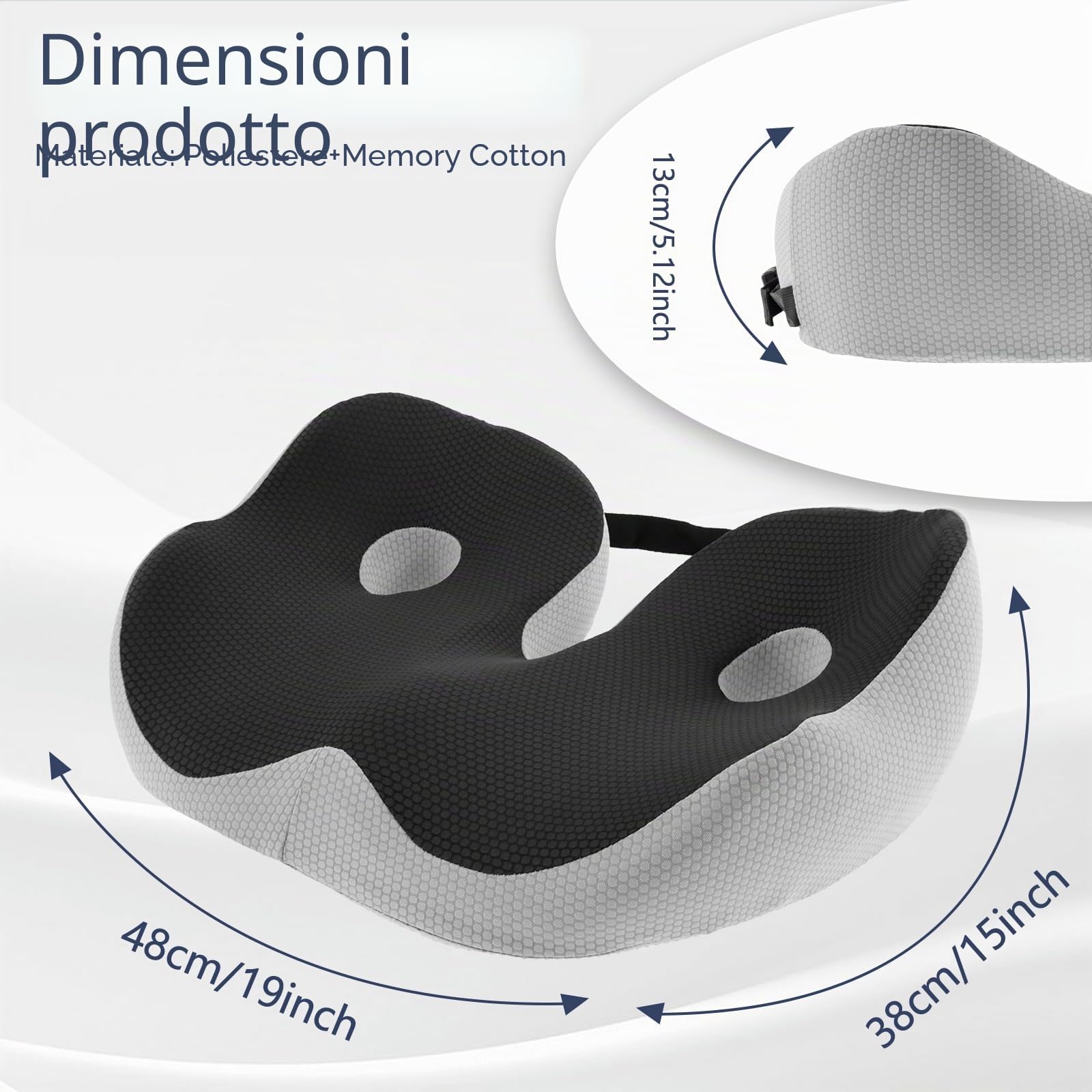 Cuscino per coccige per dolore al coccige, regolabile, foam, antiscivolo, ergonomico, per alleviare il dolore al coccige, per sedia da ufficio, sedia a rotelle, cuscini per sedili auto,