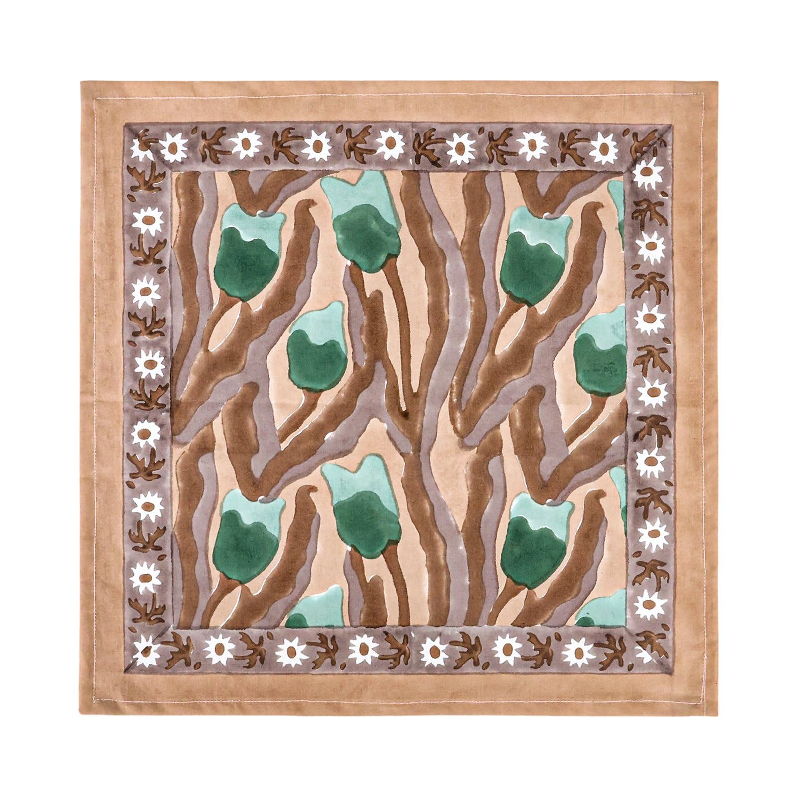 20x20 Inches Cotton Napkins Set of 4, Brown Green, Washable Hand Block Printed Reusable Cloth Napkins For Dinning, Party, Wedding, Restaurant, Cocktail, Home Decor Autumn Outdoor Valentine Gifts
