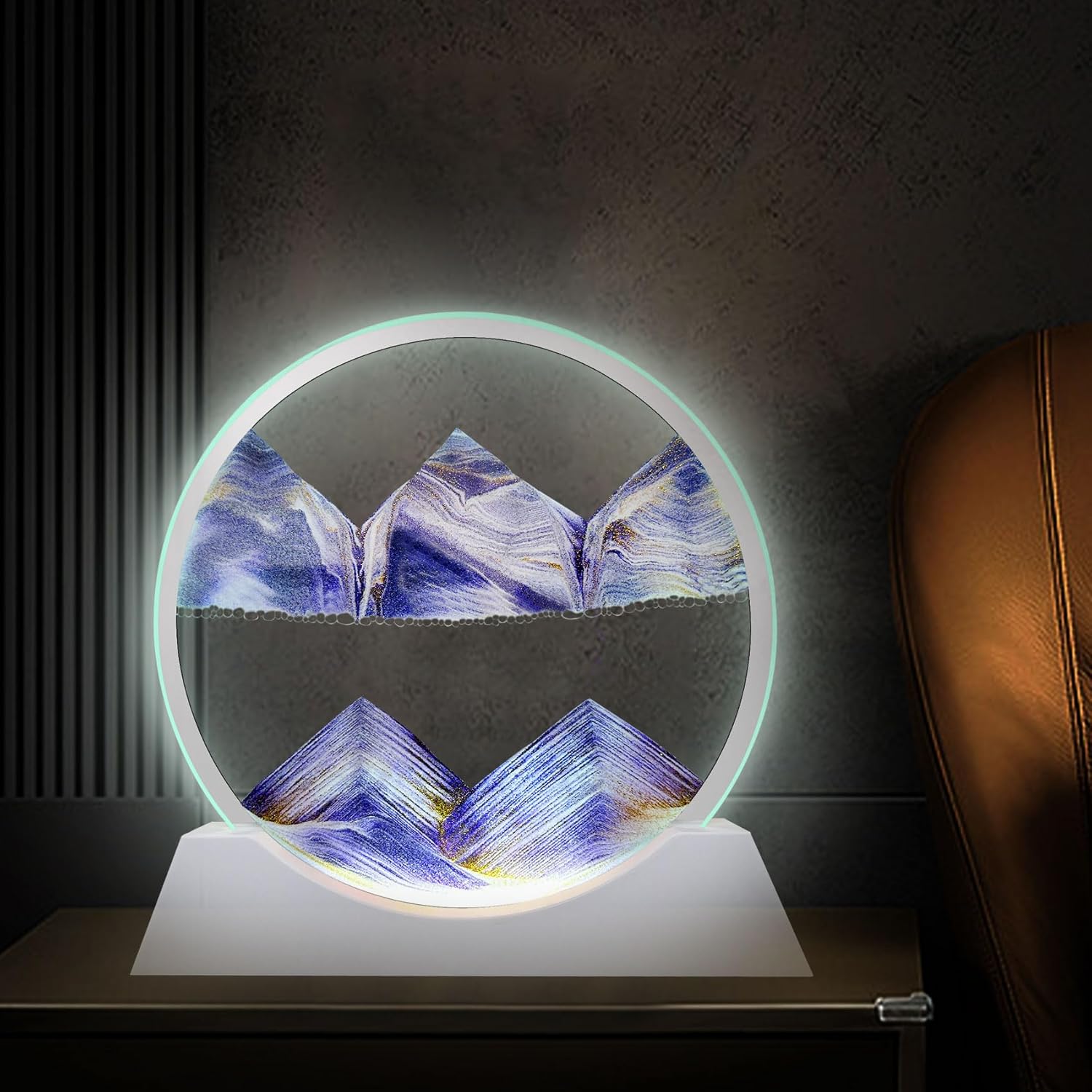 Aoderun 12" Moving Sand Art Liquid Motion with Light 3 Color Changing Moving Sand Art Picture Round Glass 3D Deep Sea Sand Art Sandscapes for Adult Relaxing Toys Desktop Home Office(Purple)