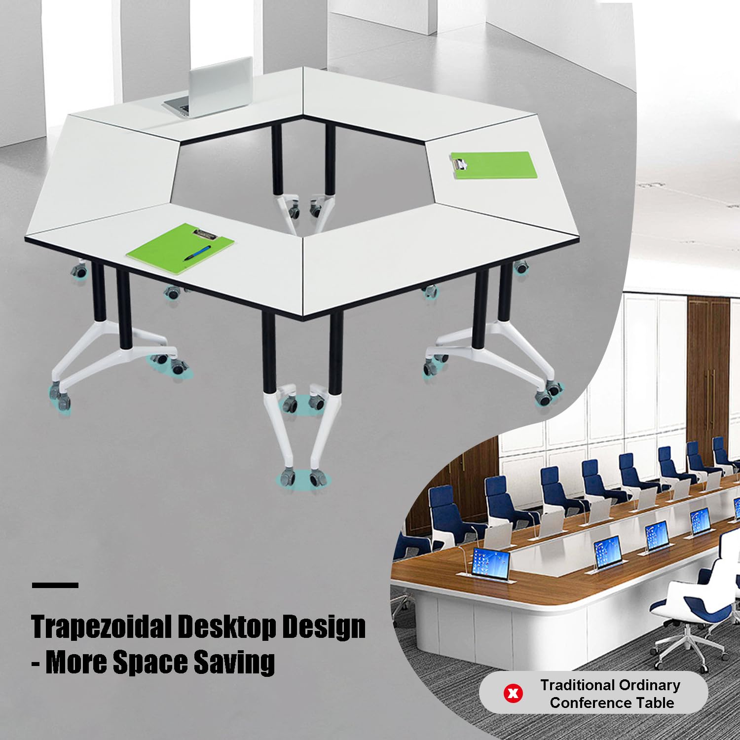 Modular Conference Table Mobile Conference Room Training Room Tables with Wheels Foldable Meeting Table Rolling Seminar Table for — view 7