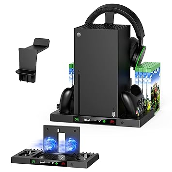 Cooling Stand for Xbox Series X with Charging Station, MENEEA Charger Stand for Controller with 3-Speed Adjustable Cooling System for XBSX Console&Headset Holder, for Xbox Series X Accessories Kit
