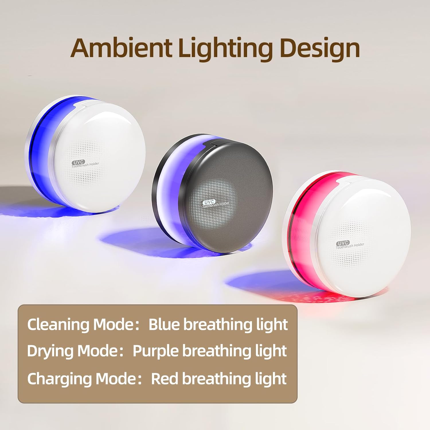 Toothbrush Sanitizer Holder for Bathroom, Wall-Mounted Organizer with Dynamic Ambient Light & Air Drying, Travel Dustproof Case, Fits Electric/Manual/Kids’ Toothbrushes