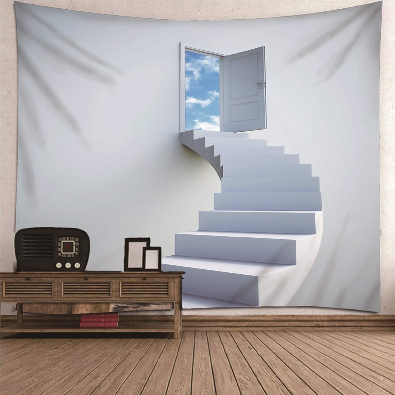 Daesar Arazzo Classico, Arazzi da Parete Moderni Grigio Cielo Blu delle Scale 3D Tappeto Muro Decorativo 300x260CM Arazzo Poliestere