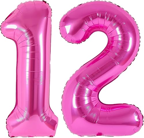 Globo gigante de 40 pulgadas color rosa claro con el número 12, globos de aluminio de Mylar con helio para fiestas de cumpleaños, decoraciones de