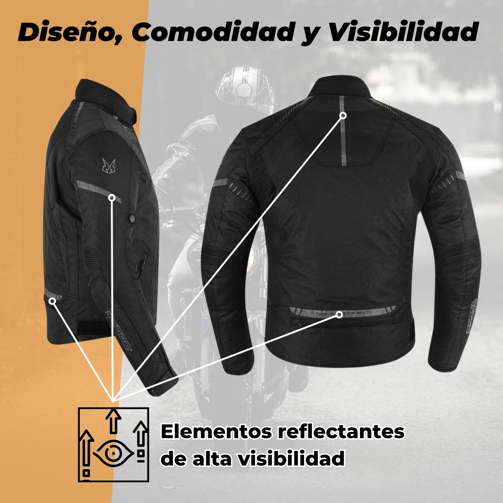 Chaqueta Moto Hombre | Cazadora Moto 4 Estaciones Impermeable, Transpirable. Incluye Espaldera, Coderas y Protecciones de Hombros