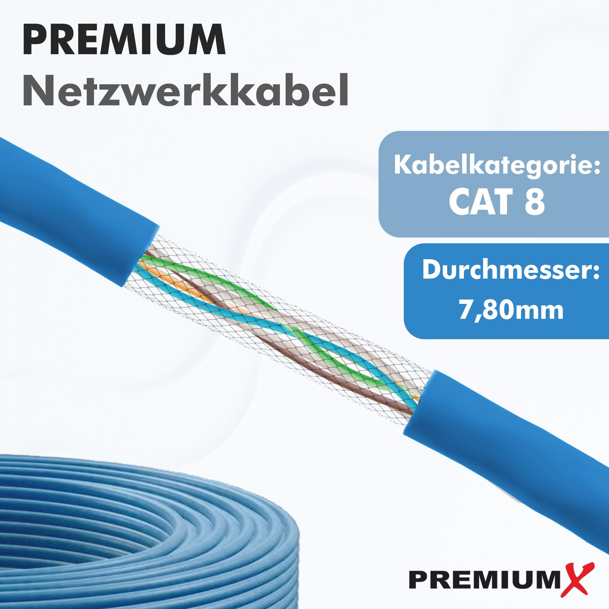 Premium X 50 m CAT 8 netwerkkabel LAN-kabel installatiekabel Ethernet Premium X 50 m CAT 8 netwerkkabel LAN-kabel installatiekabel Ethernet