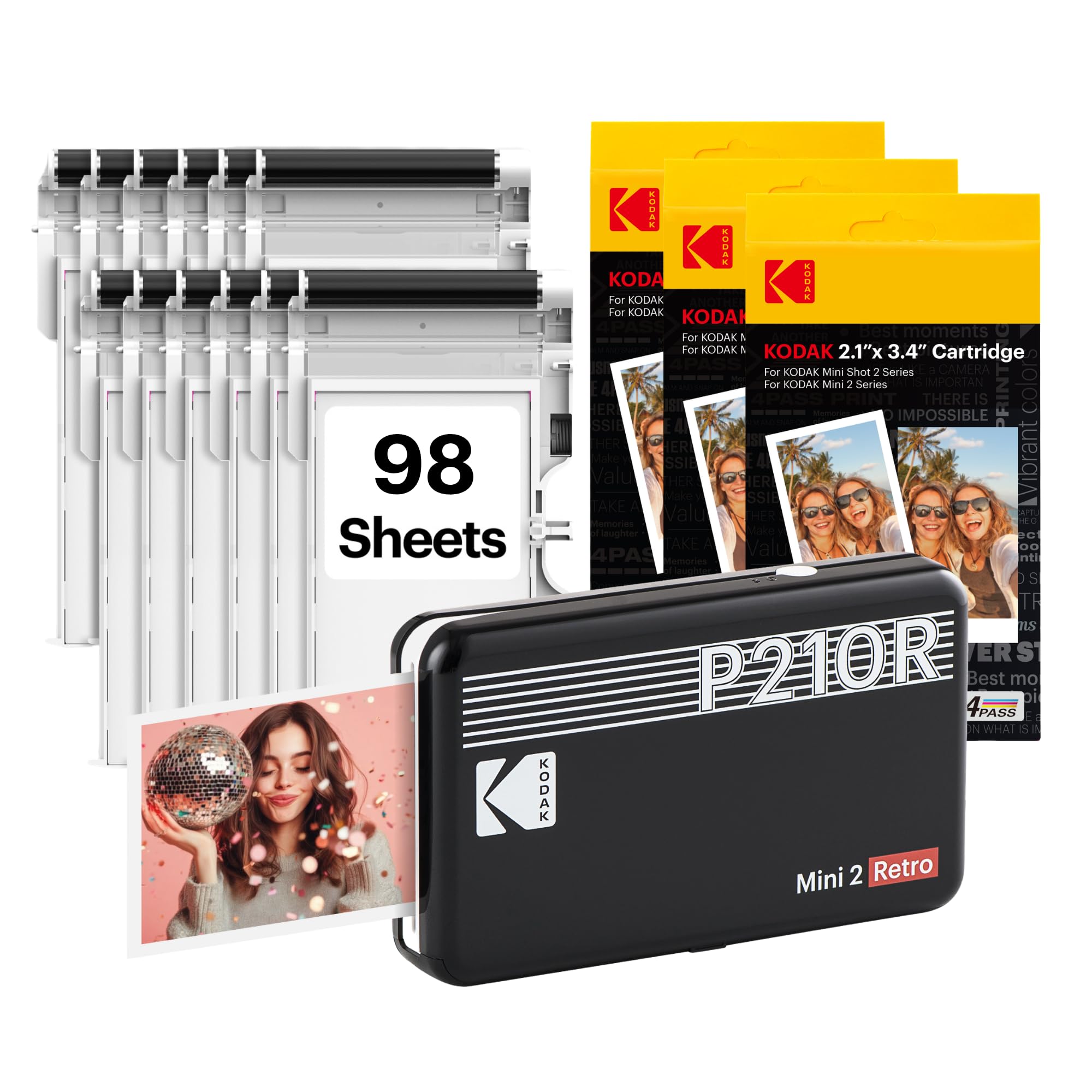 KODAK Mini 2 Retro Stampante Fotografica Portatile 5,3 x 8,6 cm, 98 Fogli, Stampante Bluetooth per Smartphone iPhone & Android, Stampa a Colori Istantanea, Sublimazione 4PASS