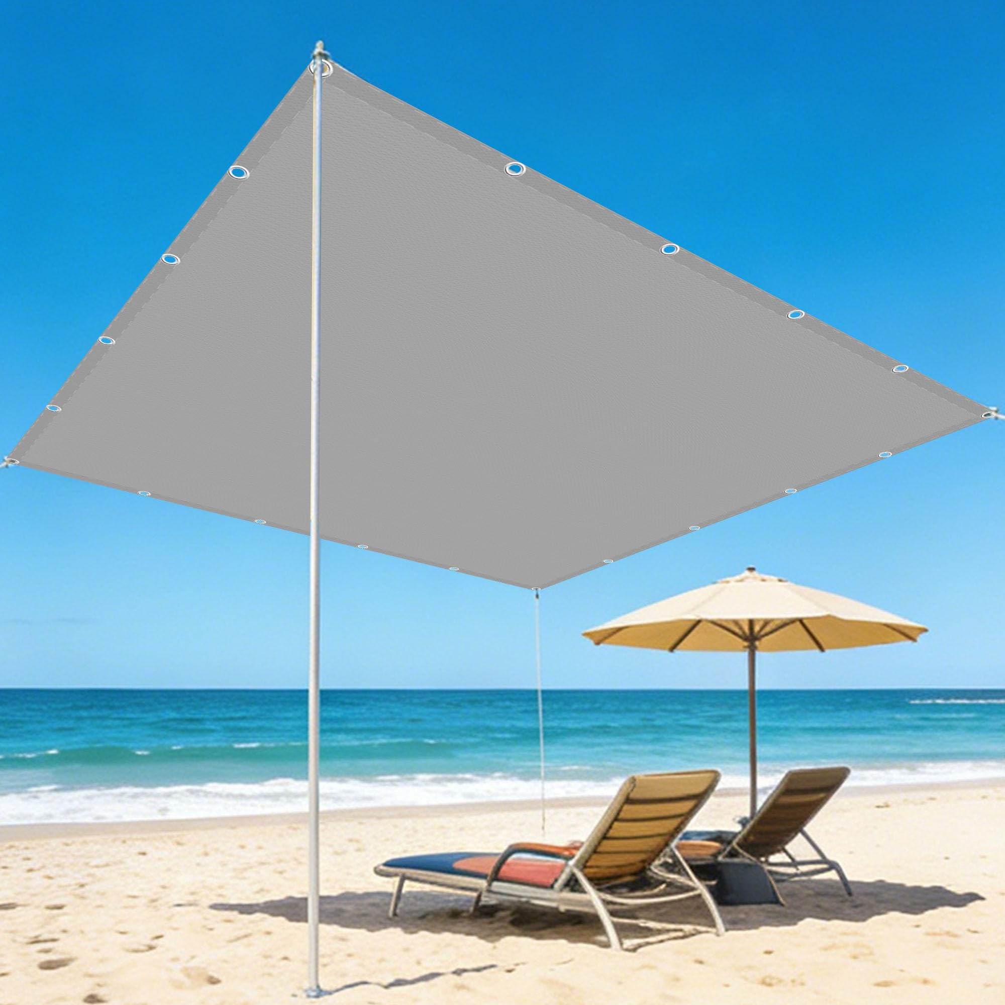 Voile d'ombrage rectangulaire 6x6.5m imperméable gris clair