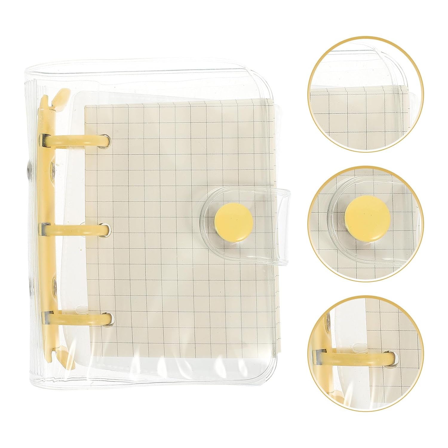 OFFSCH Cover Mini 3-ring Loose-leaf Notebook, Small Portable Binder with Yellow Clips, Multi-function Pocket Notepad for Students and Journaling