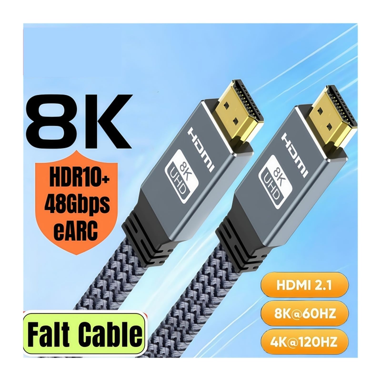Cavo Piatto HDMI 2.1 (8K@60Hz/4K@120Hz/144Hz, 48Gbps, EARC, HDCP, HDR) - Compatibile Con MIZIQIER, Funziona Con HDTV/laptop/proiettore/PS5(6.6FT-2M-78.7inch)