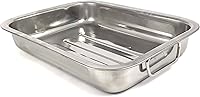 Vista 2 de Tredoni Bandeja rectangular de acero inoxidable para horno de 12 pulgadas, dos asas plegables, bandeja para hornear pasteles/galletas