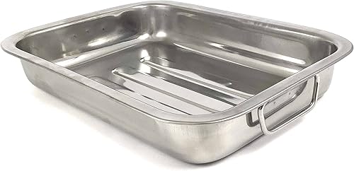 Miniatura 2 de Tredoni Bandeja rectangular de acero inoxidable para horno de 12 pulgadas, dos asas plegables, bandeja para hornear pastelesgalletas (11.8 in  12