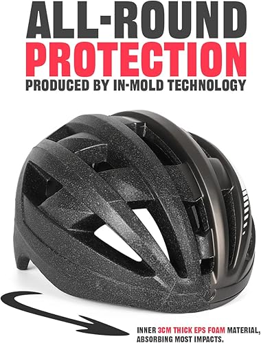 Miniatura 40 de VICTGOAL Casco de bicicleta con luz trasera recargable por USB, gafas magnéticas desmontables, visera solar extraíble, cascos de bicicleta de Negro
