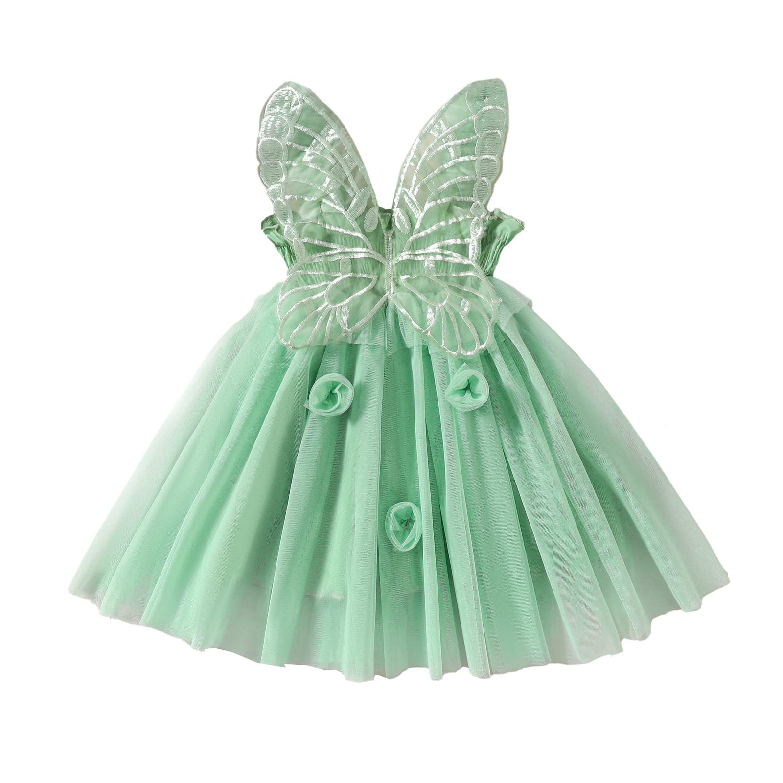Toddler Baby Girls Butterfly Dress Sleeveless Wings Flower Tulle Tutu Princess Summer Birthday Party Dresses Baby Green 3-4 Years