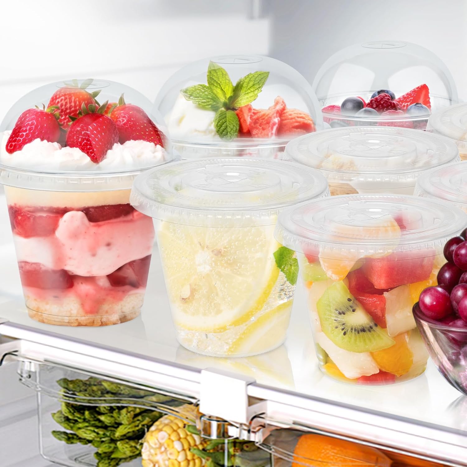 Lamosi 300 Pack 9 oz Clear Plastic Cups with Lids, Disposable Cups with Dome Lids No Hole, Ideal for Ice Cream, Cold Drinks, Fruit, Dessert, Yogurt Parfait