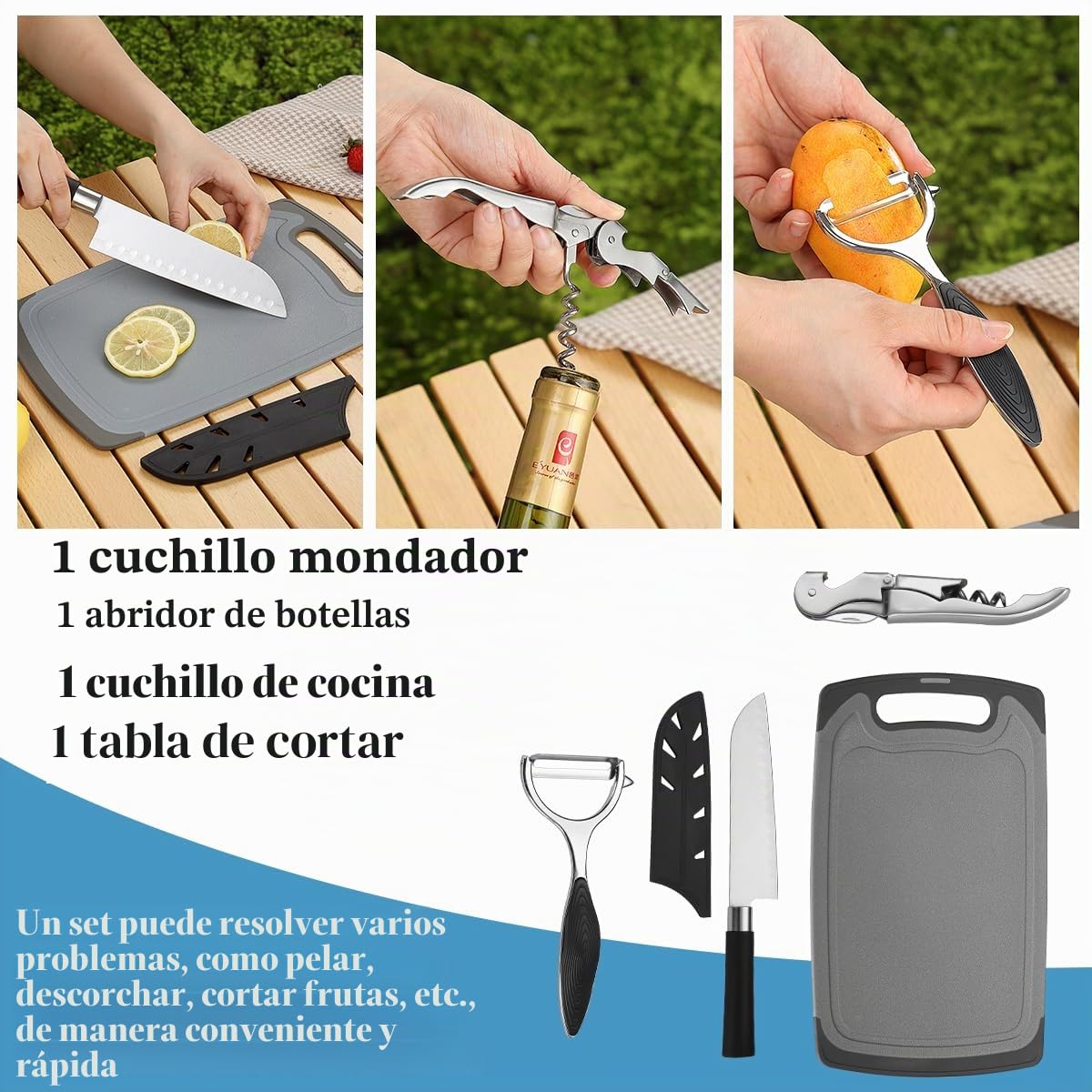 Kyraton Utensilios Cocina Camping Set De 15, Cubiertos Camping, Kit Cocina Camping, Ldeal para Viajes De Mochilero, Barbacoa, Camping Y Senderismo.