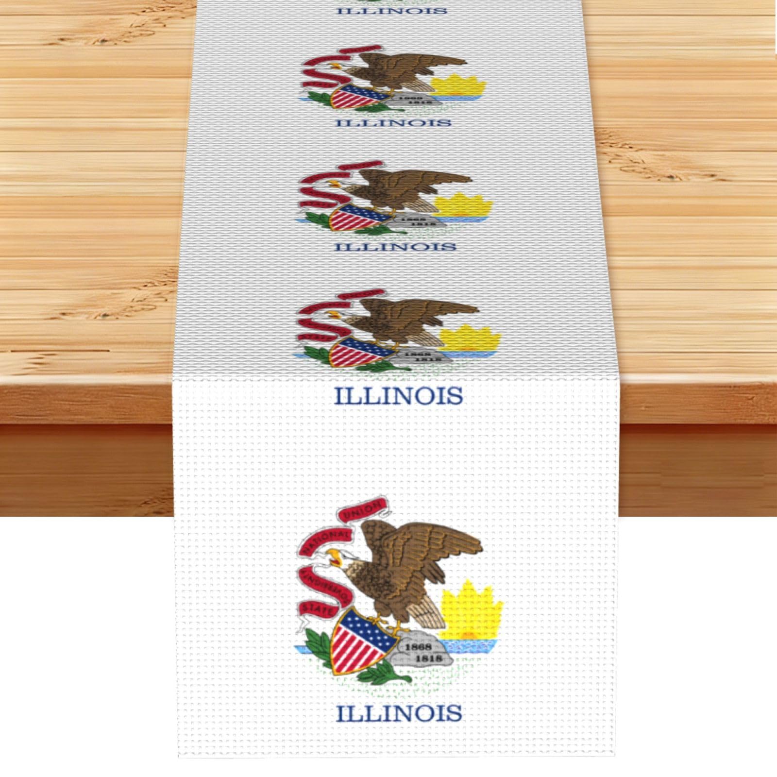 Illinois State Flag Table Runner 13x72 Inch Dining Decor