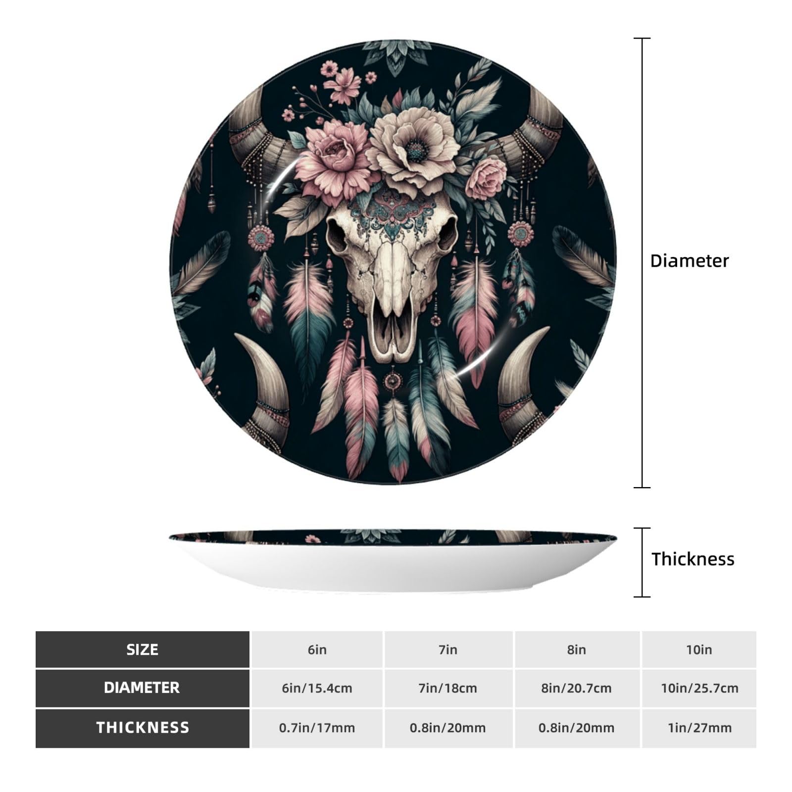 Rustikal-Bohemian-Skulls Deko-Teller mit Ständer, elegante Wandplatte für Heimdekoration, 25,4 cm