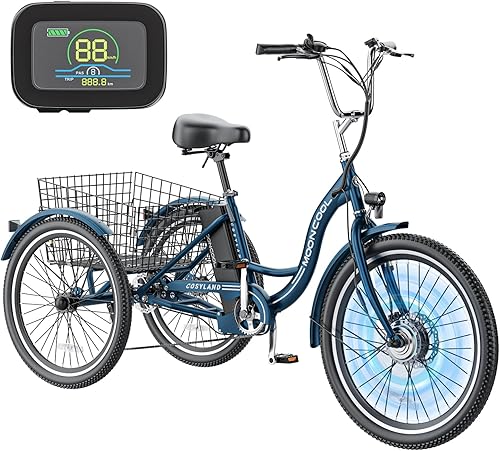 H&ZT Triciclo eléctrico de 7 velocidades, 350 W, 10 AH, 15 MPH, 36 V, batería de litio con certificación UL, 24 pulgadas26 pulgadas, bicicletas