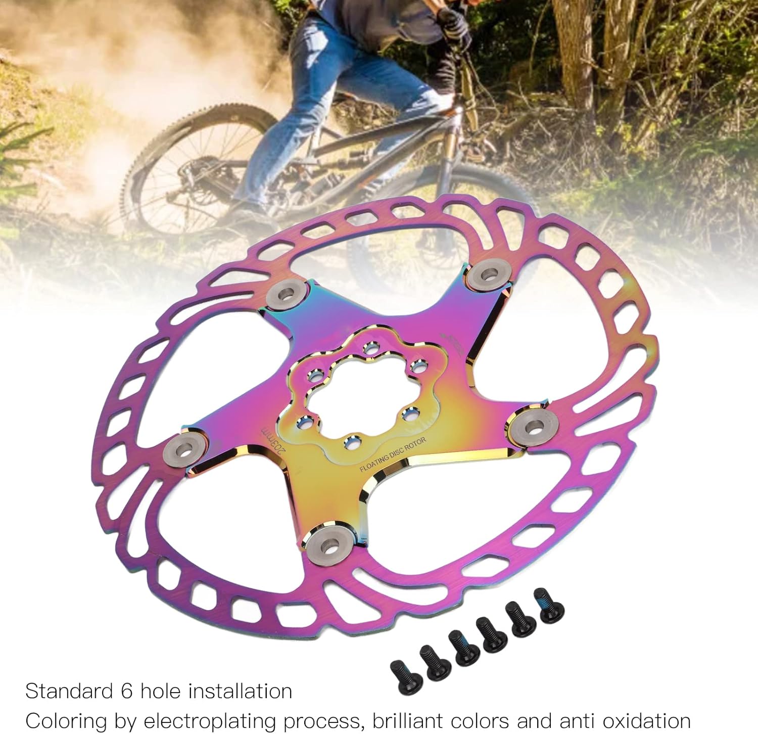 Bicycle Floating Disc Brake Rotor with 6 Bolts for Road Mountain Bike Accessories (203MM)