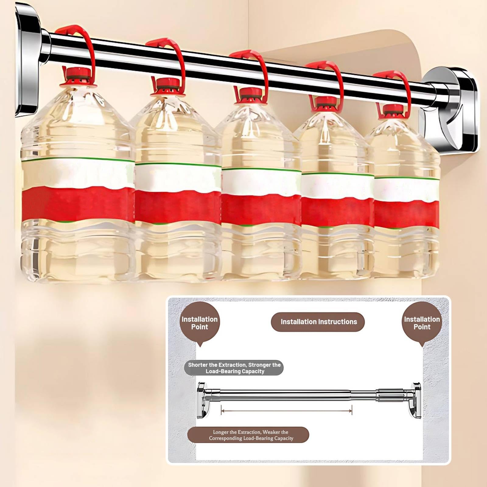 Barra de cortina de ducha ajustable de 70 a 120 cm, barra de tensión extensible para instalación sin taladro, barra telescópica resistente de 110 a 200 cm, color plateado, perfecta para baño y armario