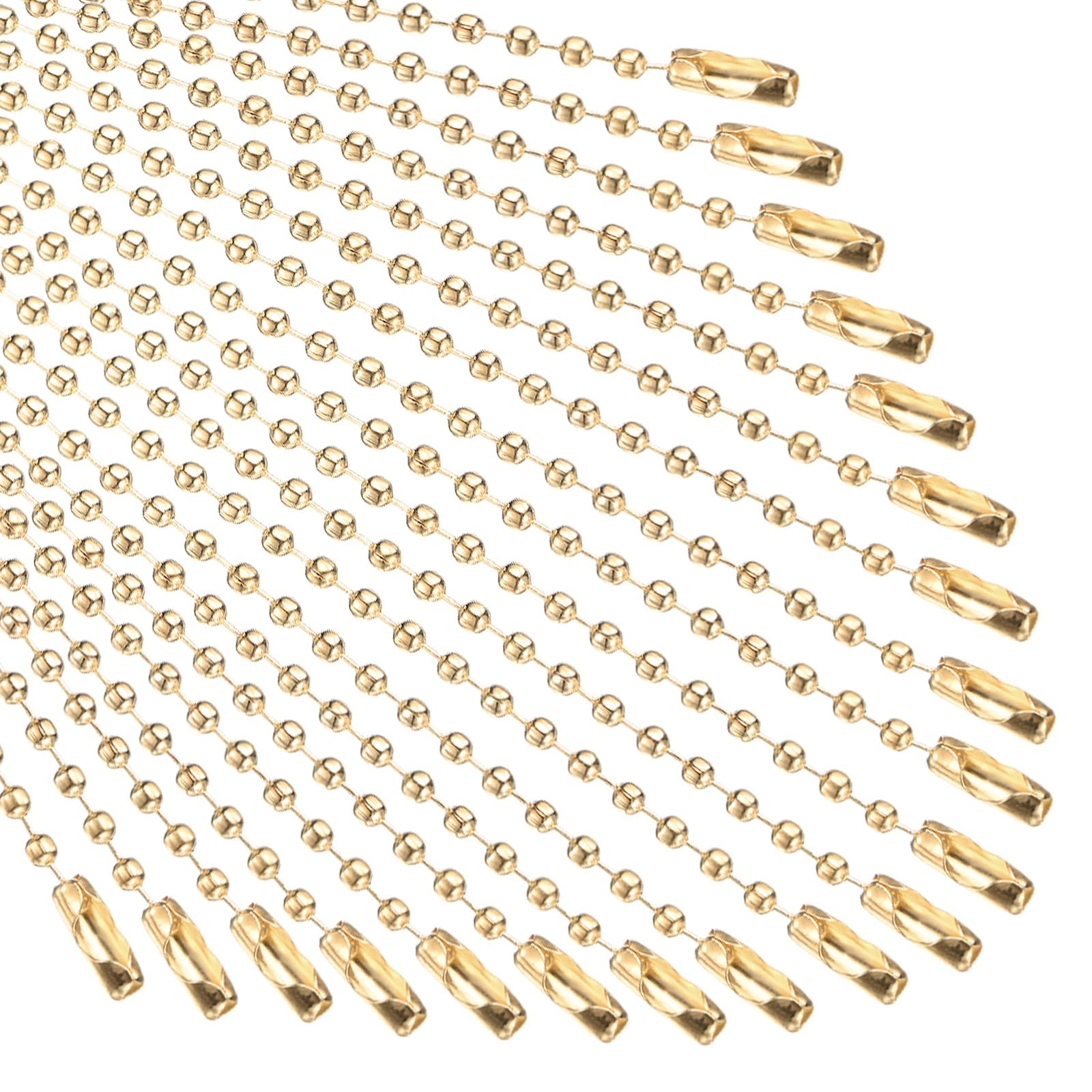 M METERXITY 220-Pack Ball Beads Chain, 4 in Metal Beaded Necklace Adjustable Keychain with Connectors for Jewelry Making/DIY Crafts/Hanging Decoration, Dog Tag Chain [Light Gold]