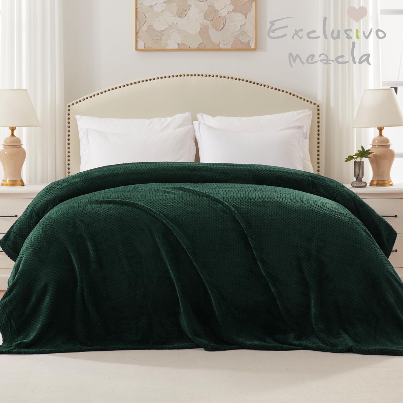 Exclusivo Mezcla Twin size zachte fleece deken, 152 x 203 cm stijlvolle jacquard fluwelen deken voor bed, donzig, gezellig lichtgewicht voor het hele seizoen, zwart