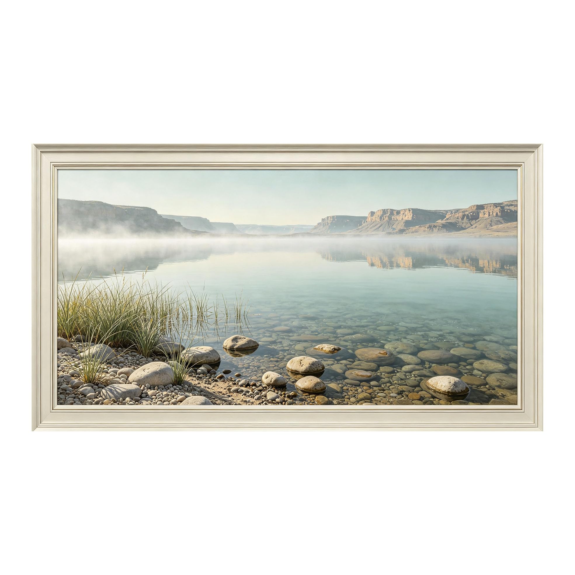 Yzpallescene 3D Framed Wall Art 50cm×100cm Misty Mountain Lake Seascape Panoramic Realistic Large Size SelfAdhesive Removable Wall Decor Prints Artwork for Living Room Bedroom Office