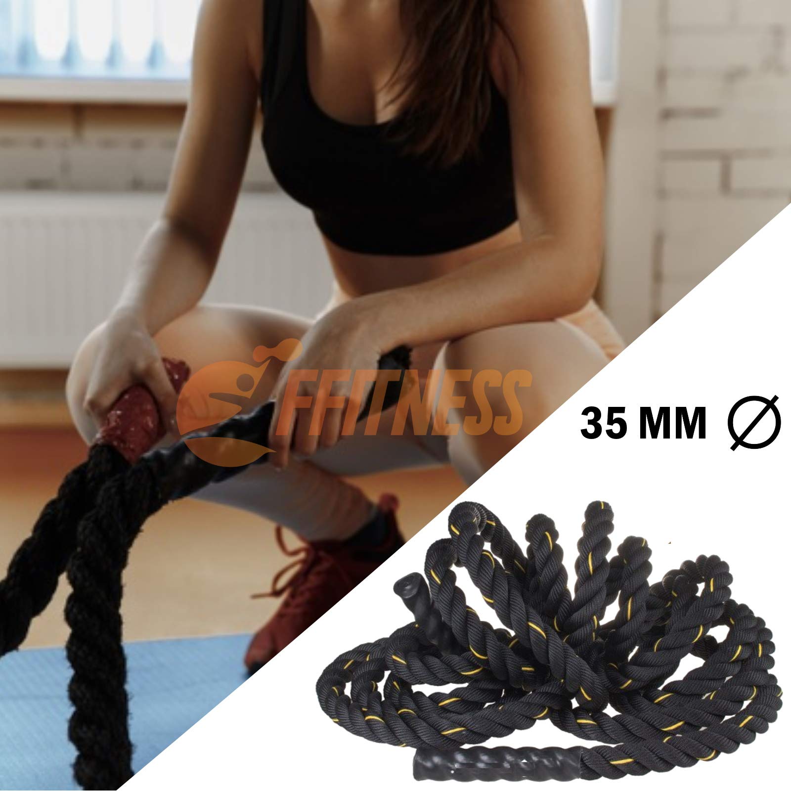 FFITNESS Cuerda de combate de combate para entrenamiento Crossfit Power de 9 m, de 34 mm