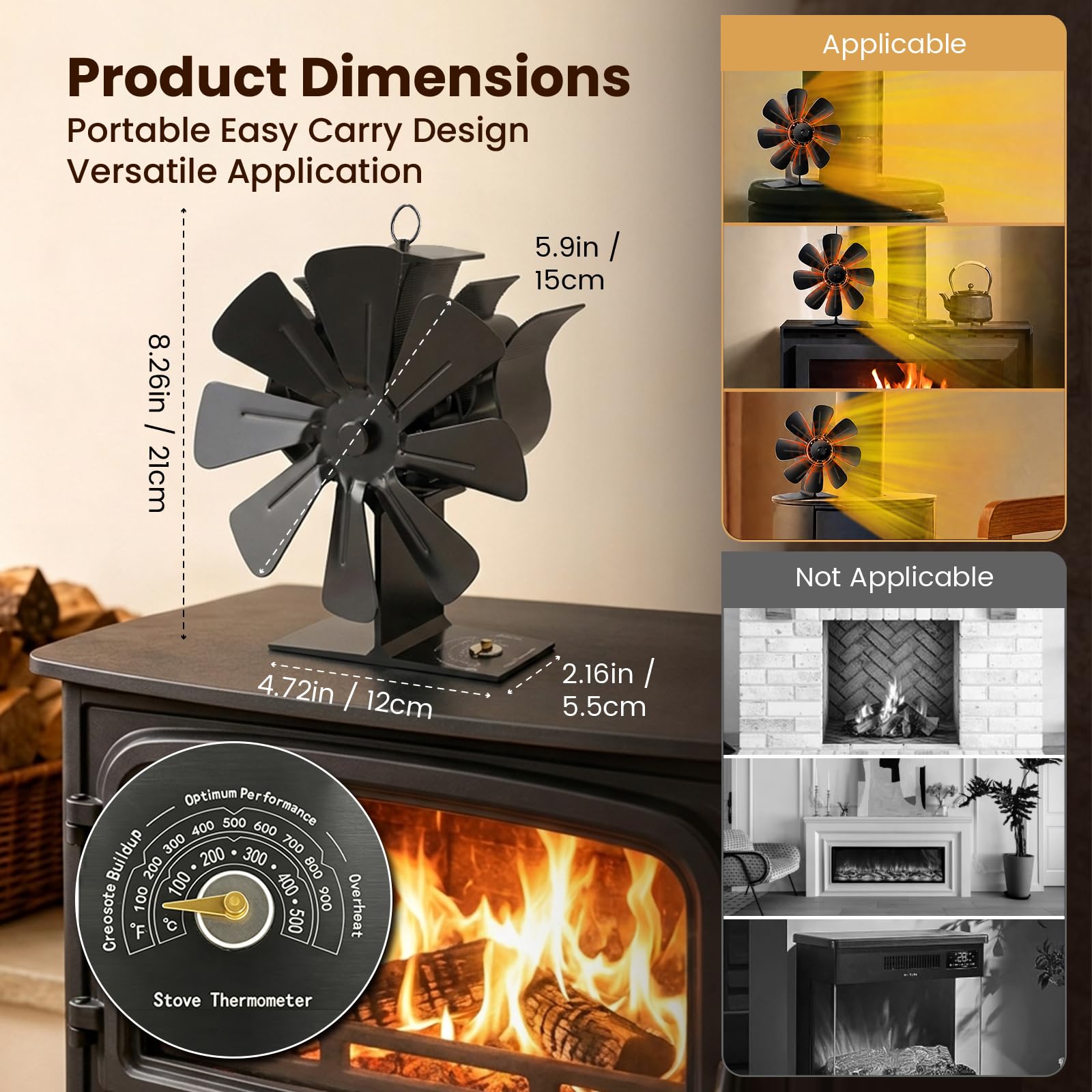 Ofenventilator, Kamin Ventilator, Kaminventilator ohne Strom