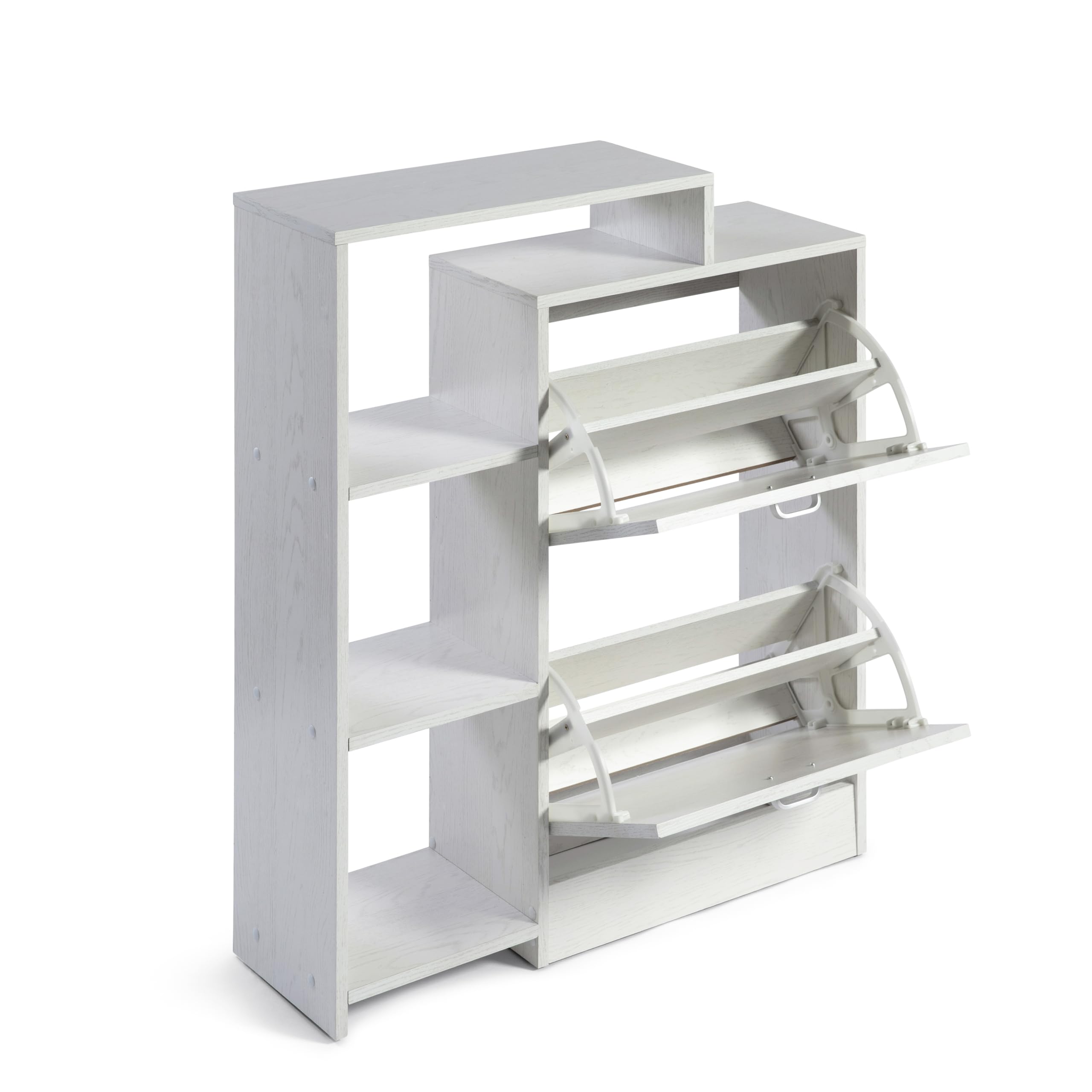 DUPI Zapatero Abatible Orlando | 92 x 79 x 24 cm | Mueble Zapatero Estrecho y Moderno | 2 Puertas Oscilantes | 4 Baldas para 20 Zapatos | 2 Cajones | Blanco