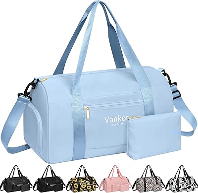 Gym Bag for Women with Shoe Compartment Waterproof, Sports Duffle Bag for Travel Duffel Weekender Carry on Beach Yoga Overnight Luggage Mommy Maternity Hospital Bag Blue 17.5 Inch