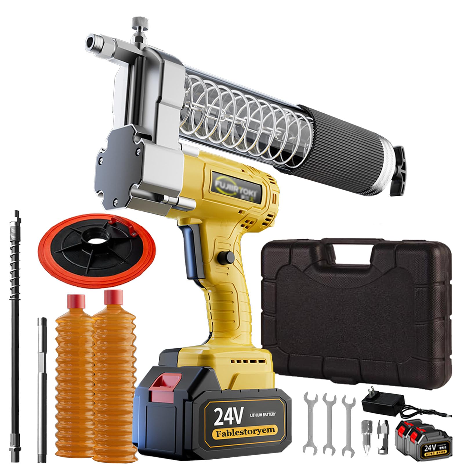 Máquina de Engrase Inalámbrica de 750W,12000Psi,Kit de Máquina de Engrase Eléctrica,Máquina de Engrase Profesional de Alta Presión con Cajas de Herramientas,Accesorios,Batería,2 Battery