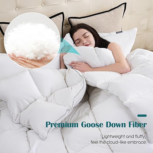 Miniatura 3 de Edredón de fibra de plumón de ganso California King, funda de 100% algodón, ultra suave, esponjoso, relleno de edredón de cama de hotel de lujo para