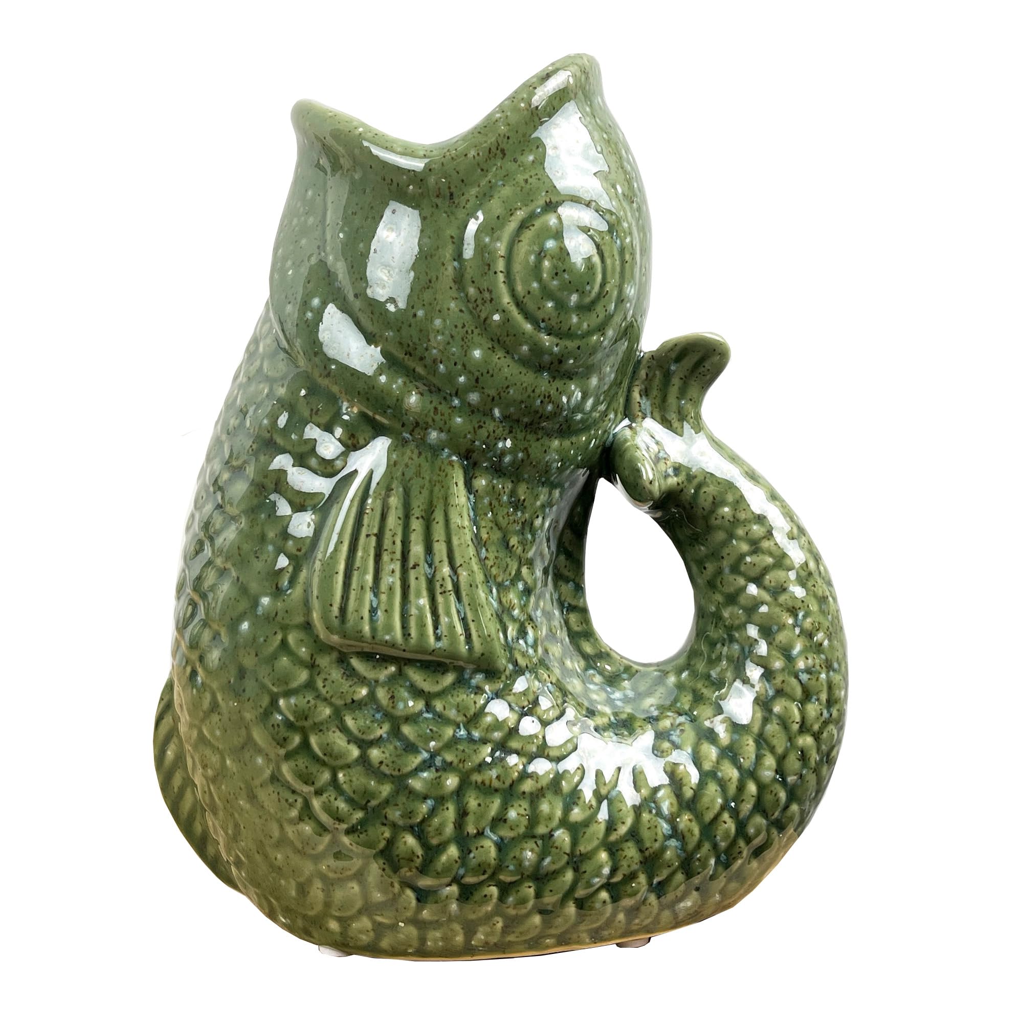 Alfie Francis Green 22Cm Tall Ceramic Decorative Fish Shaped Jug Pitcher Ornament For Living Room Vase For Flowers Nautical Decor Bathroom