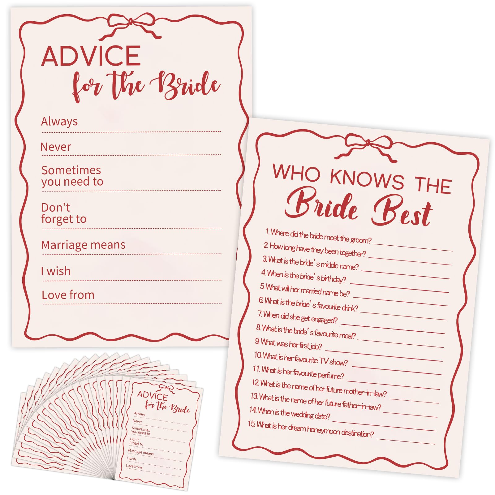 FIDWALL 20 A6 Double-Sided Hen Party Accessories,Hen Do Accessories,for 20 Players,Bridal Party Games,Bachelorette Party Games,Advice for Bride and Who Knows the Bride Best