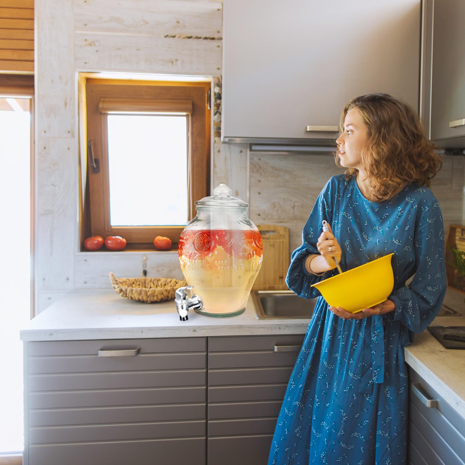 Amosfun Frasco de Vidrio Hermético con Grifo para Jugo y Vino