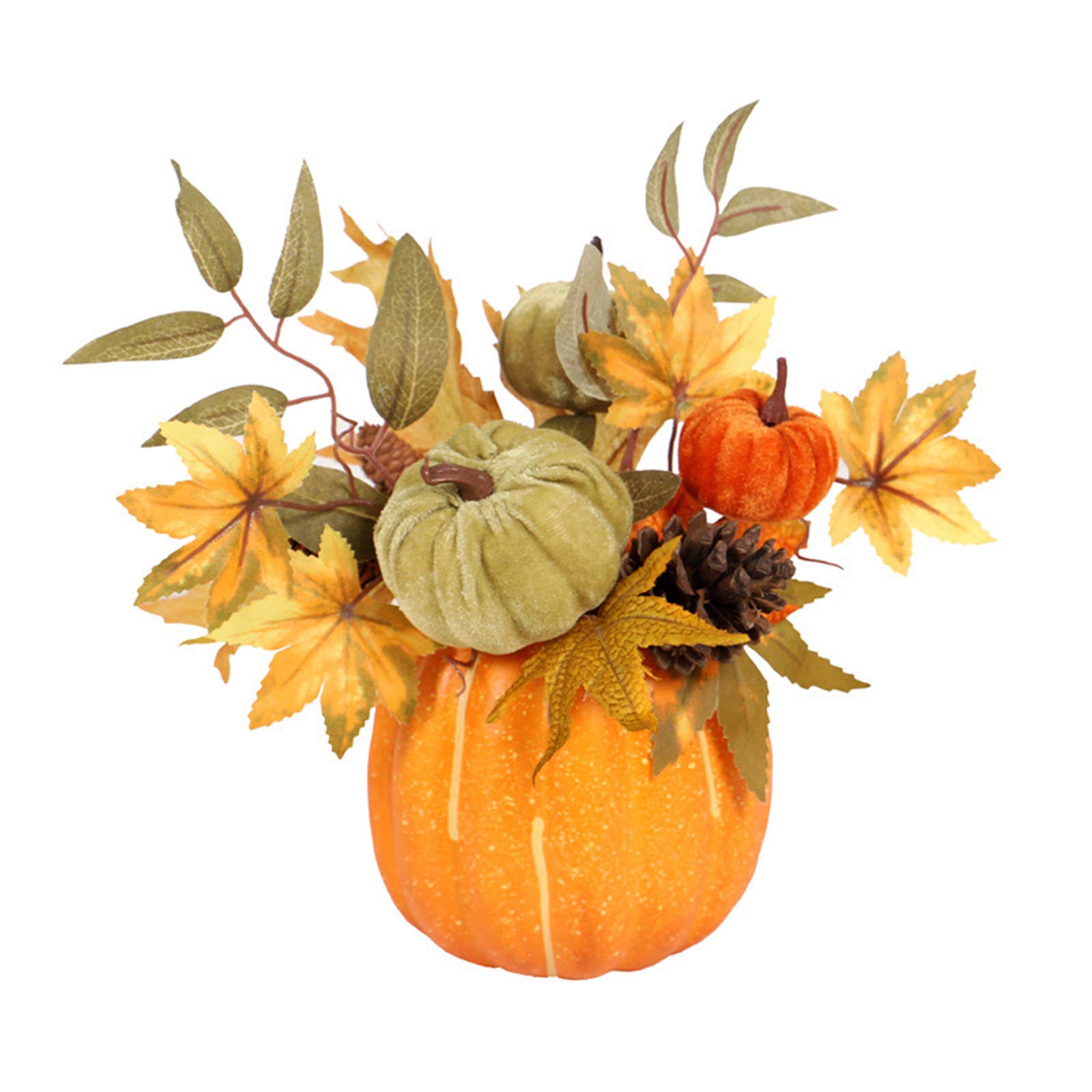 Artificial Pumpkins - WARSARLENG - Artificial Pumpkins Gourd, Berry and Maple Fall Leaves Pine Cones Arrangement for Table Home Decor for Thanksgiving Deco (1)