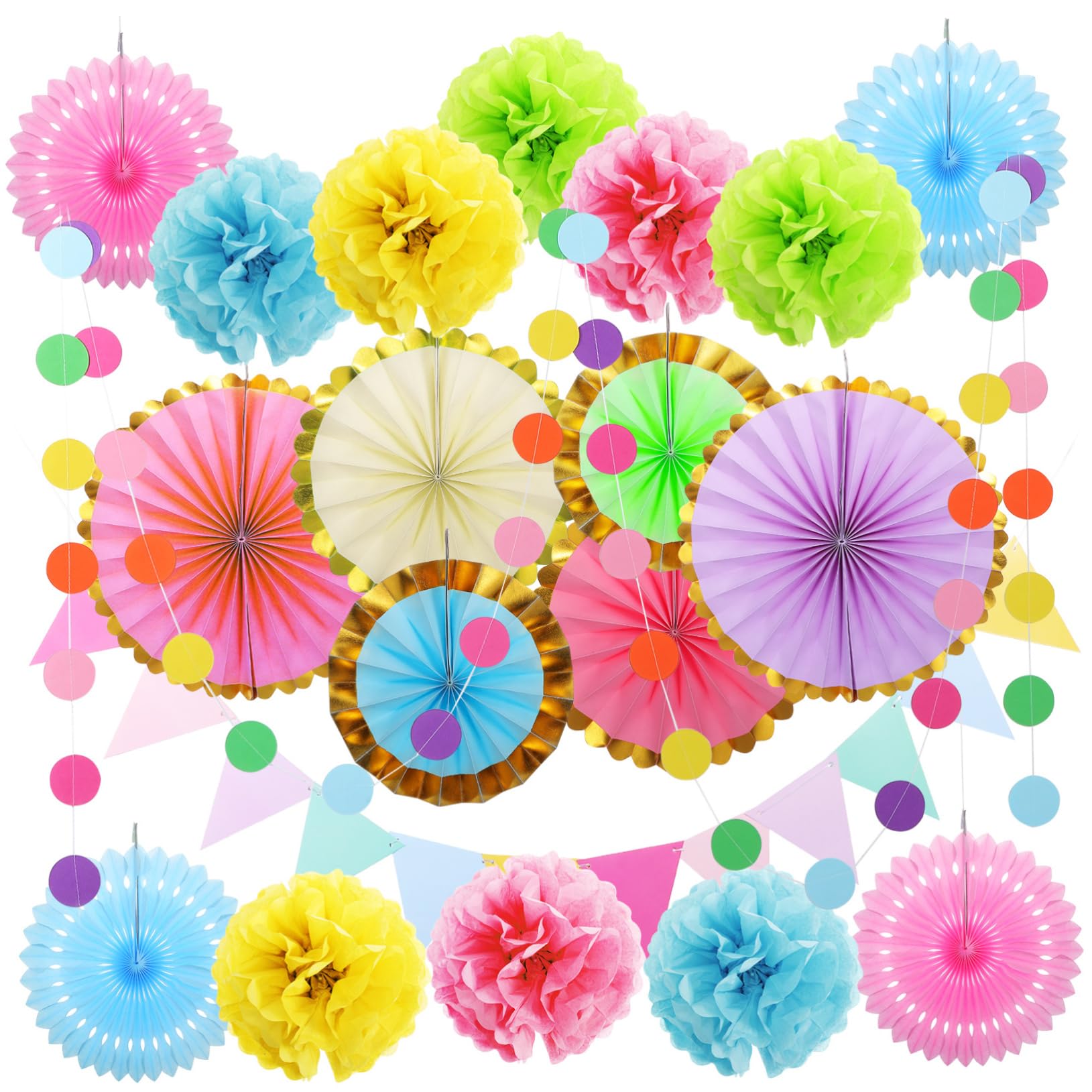Abanicos de Papel Pompones de Papel de Tonos Pastel Decoraciones para Fiestas para Aulas y Cumpleaños