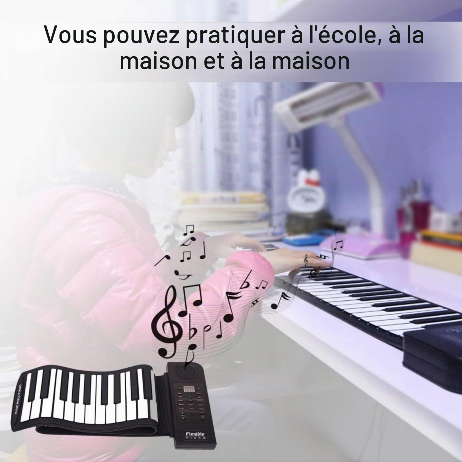 Lychee Clavier Piano Electronique Portable Flexible à 61 Touches Retroussé Roulé Roll Up Piano Souple Flexible MIDI Pliant Instruments de Musique