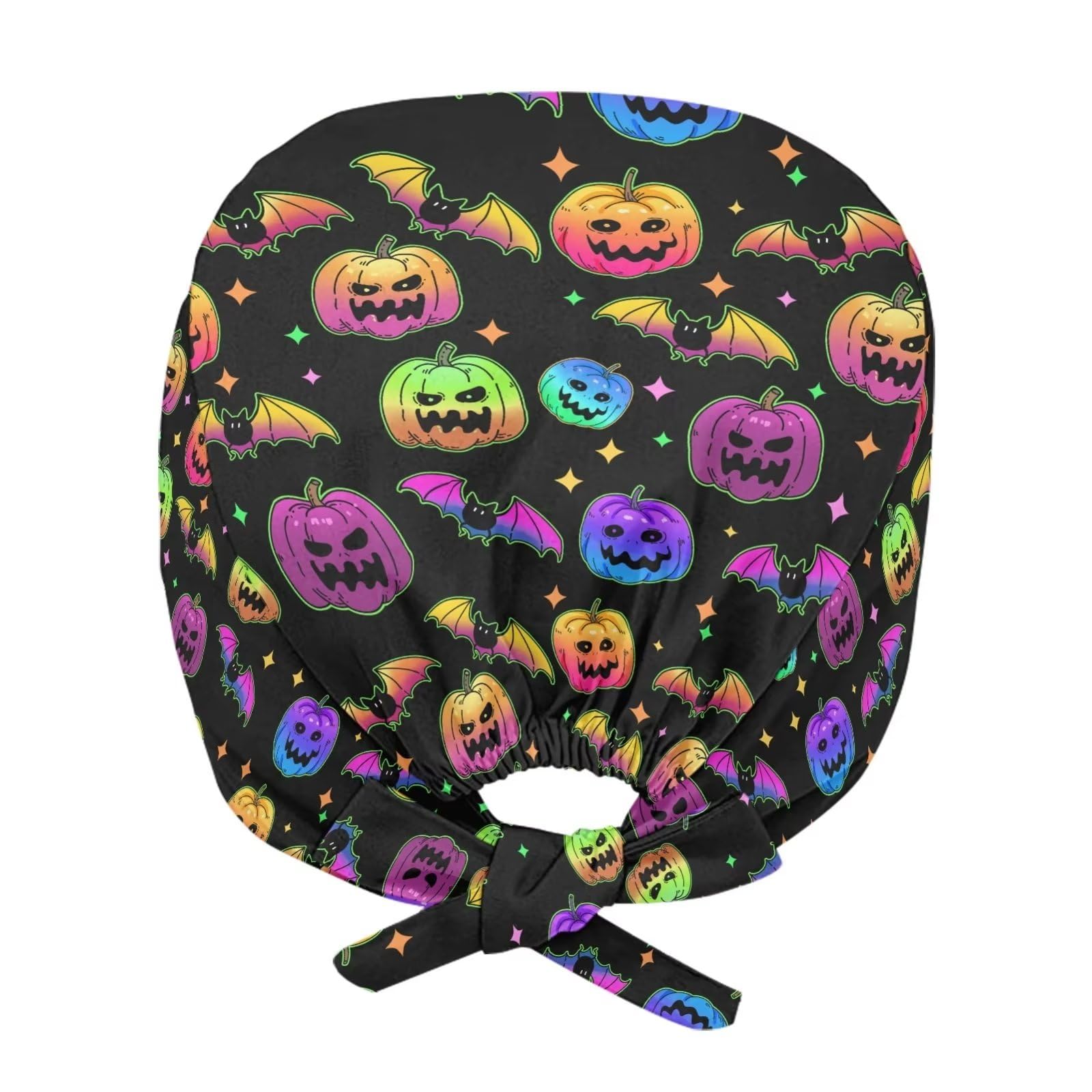 JEOCODY Halloween Pumpkin and Bat Adjustable Fashional Cap Head Scarf Beanie Working Cap with Sweatband and Buttons