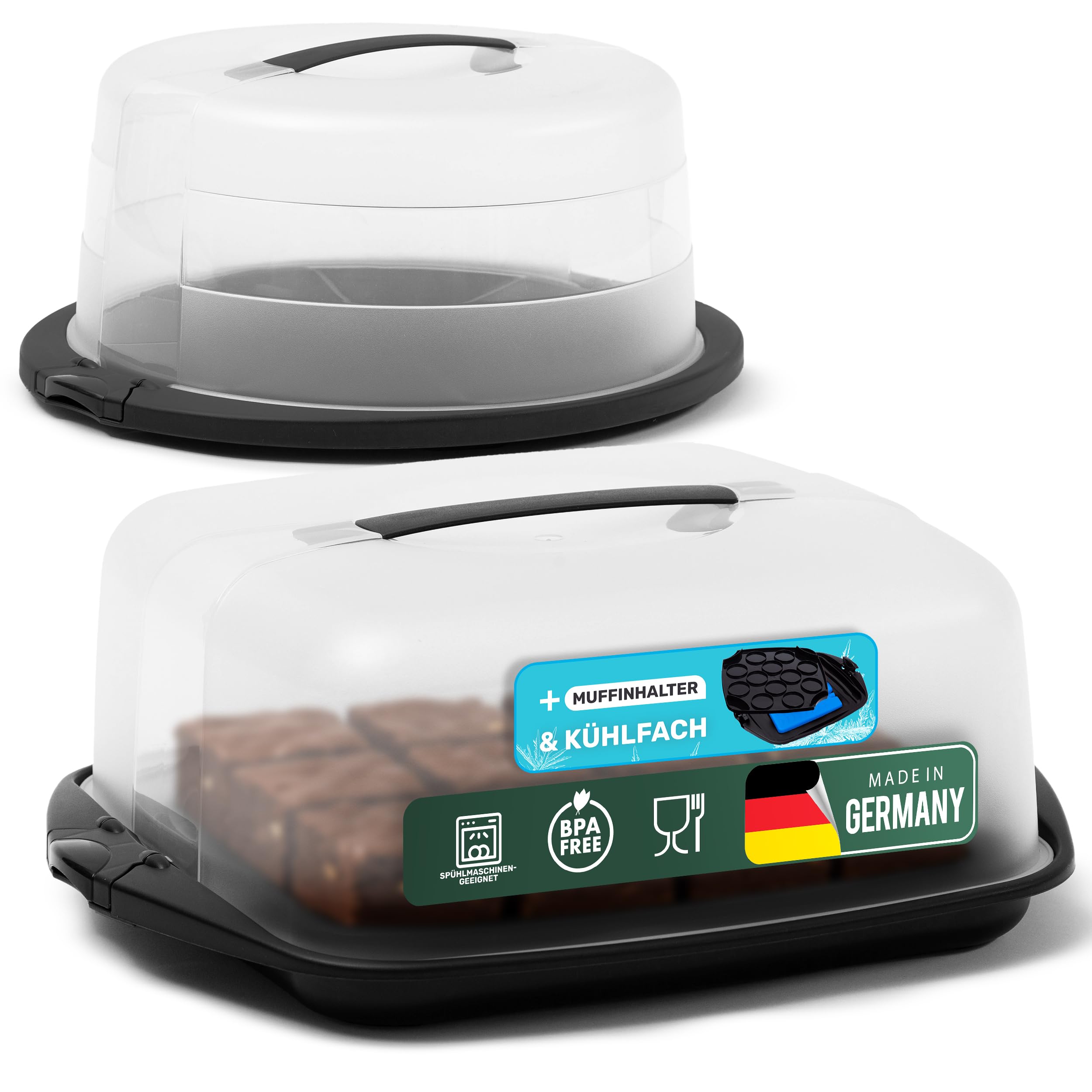 Novaliv Juego de 2 cajas de transporte para tartas, redondas, rectangulares, grandes, con tapa, tartas, postres, fiestas, contenedores, cajas de transporte para tartas, contenedores de transporte