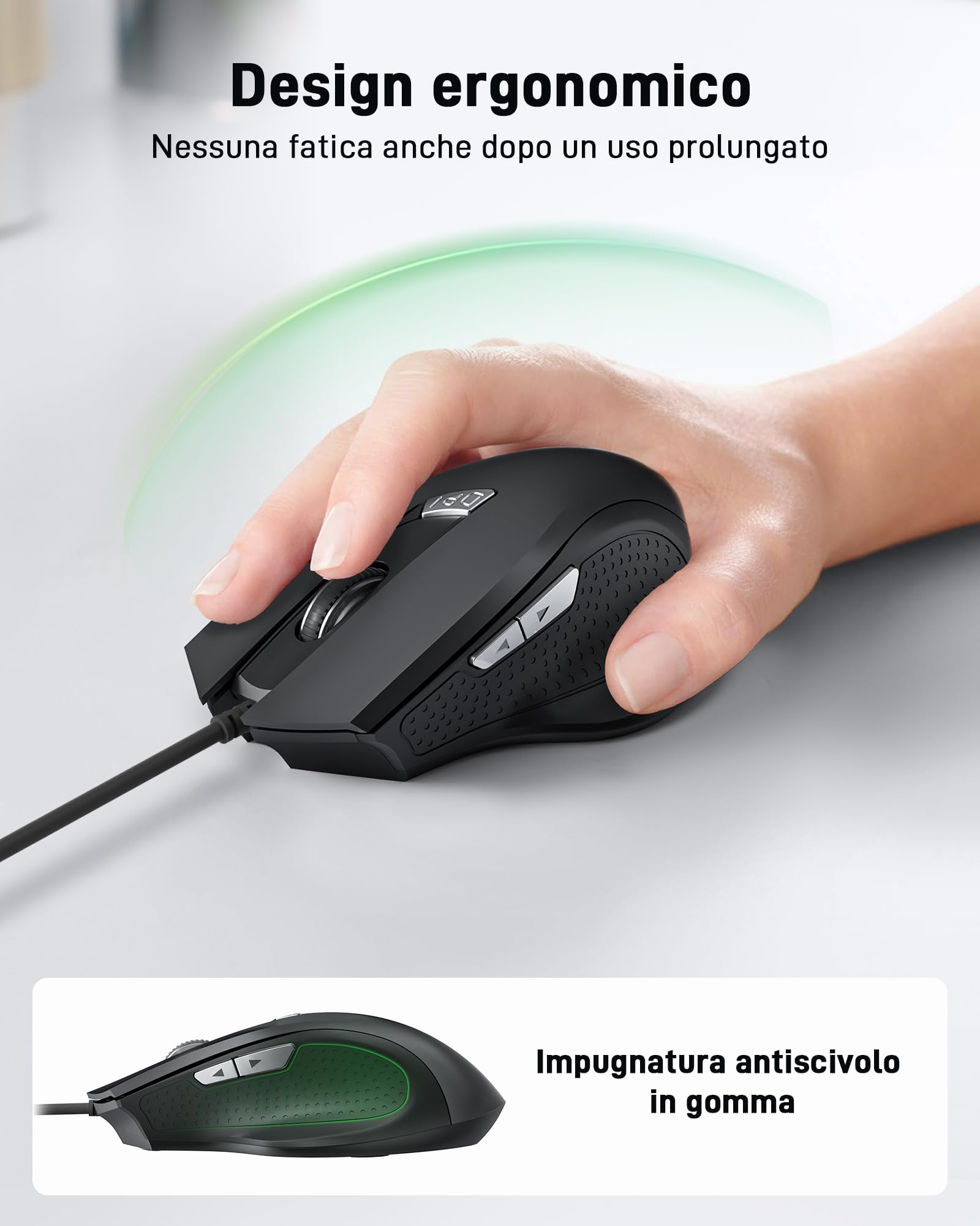 Acer Mouse USB Cablato, 3200 DPI, Con Filo Computer Cavo USB 1,5M, Ergonomico Con 6 Pulsanti, Ottico Ufficio Compatibile Con Laptop, PC, Mac, Chromebook
