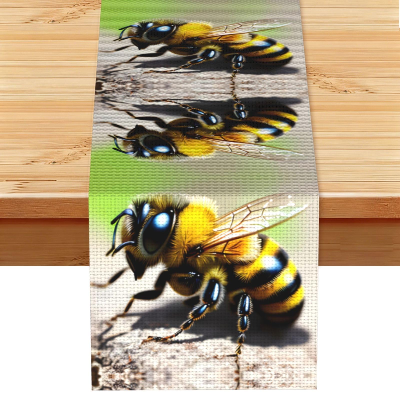 Cute little bee Linen Look Table Runner 13x72-Wrinkle Resistant Farmhouse Style for Dining Table Decor