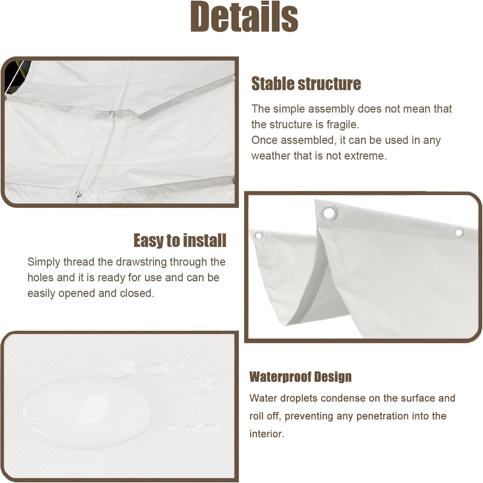 Einziehbares Welle Sonnensegel 0.75 x 5 m Wasserdicht, Uv-Schutz, Wetterfest, Nach Maß, Verstellbar Schattenabdeckung mit Ösen Und Kordel für Outdoor Pergola Garten, Weiß