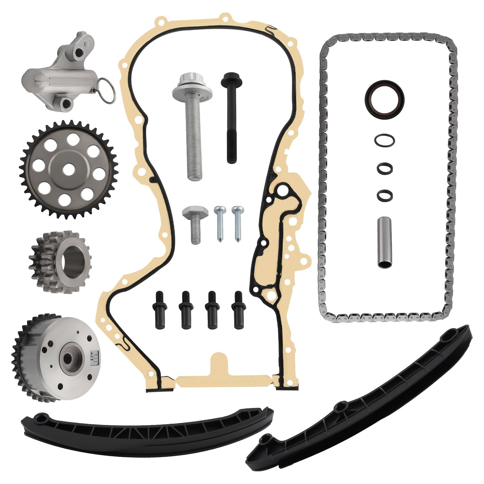 maXpeedingrods Kit de chaîne de distribution pour Audi A1 A3 VW Golf V Passat B6 1.4 TSI 1.6 FSI avec tendeur et rails coulissants 03C103825A 03C109158A 03E109511S2 03E109511