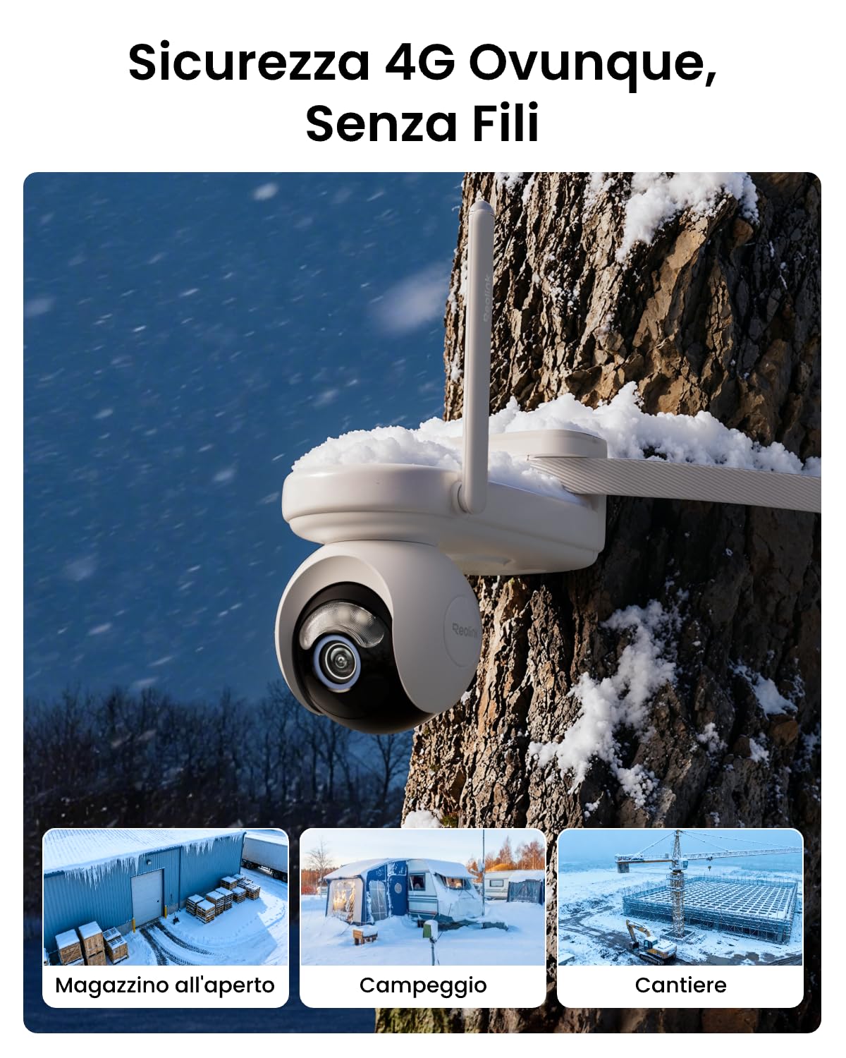 Reolink 2K 360° PT Telecamera con SIM 4G da Esterno con Pannello Solare 12W | Batteria 20000mAh, Visione Notturna Color 4MP, Rilevamento Persone/Veicoli/Animali, Auto Tracking, 24/7, Altas Go PT
