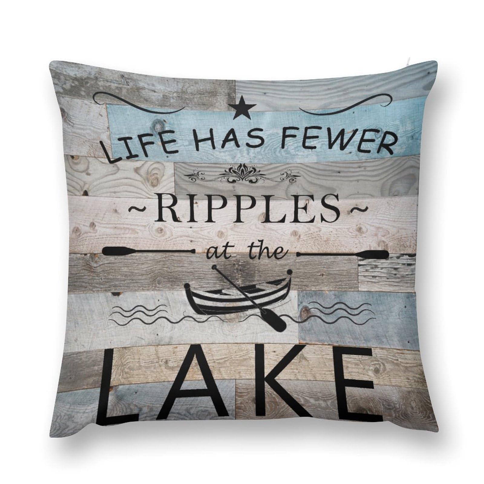moderw Lake Life Throw Pillow Cover, Inspirational Quotes Print Couch Pillowcases, Retro Lakeside Cabin Fishing Camping Farmhouse Sofa Cushion Case for Kids Bed Decor 18x18inch