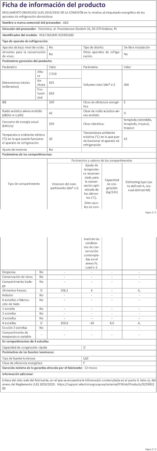 AEG RCB736E5MX Frigocongelatore Twintech, Capienza 266 l, Altezza 2010 mm, Grigio(Inox) AEG RCB736E5MX Frigocongelatore Twintech, Capienza 266 l, Altezza 2010 mm, Grigio(Inox)